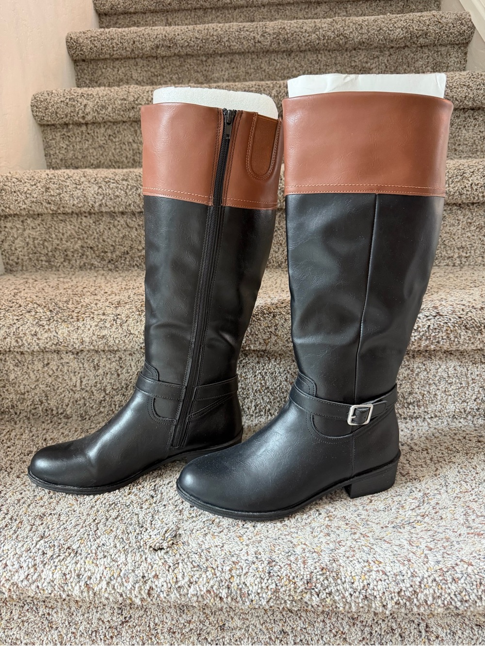 St. John’s Bay Women’s Tall Black and Brown Two-Tone Boots